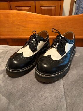 Dr. Martens Black and White Two-Tone Wingtip Oxfords